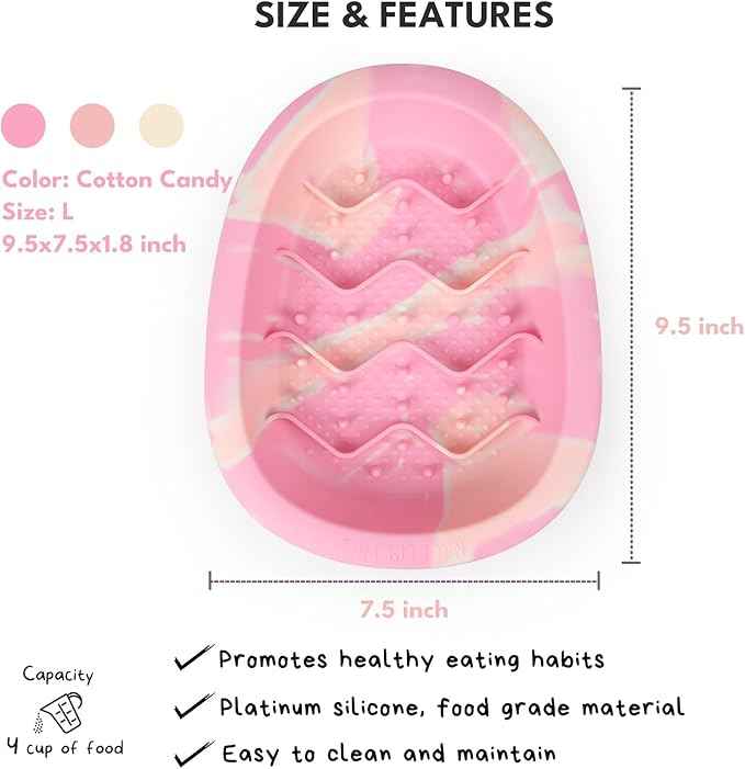 CHEWFFON Easter Dog & Cat Lick Mat Bowls, BPA-Free Silicone Slow Feeder Bowl with Suction Cups, Non Slip Pet Food Bowl Reduces Boredom and Anxiety, Dishwasher Safe, Cotton Candy