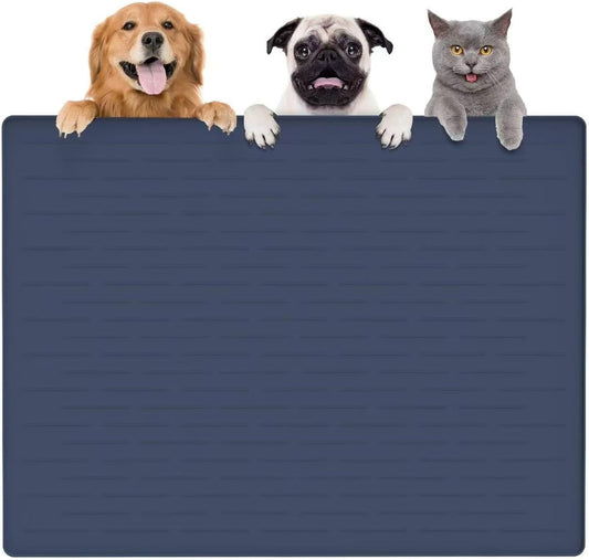 Large Dog Mats for Food and Water, 32"x24" Waterproof Pet Food Mats for Floor Nonslip Silicone Bowl Mats with Raised Edges - Pet Explorer