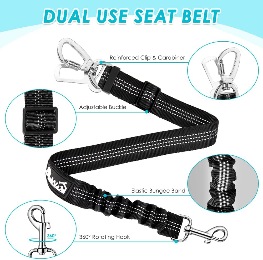 SlowTon Dog Seat Belt Harness for Car, Dog Car Harness Adjustable Mesh Breathable & Dog Seatbelt Safety Tether with Elastic Bungee for Small Medium Large Pets(Light Blue, Double Clip, XXS) - Pet Explorer