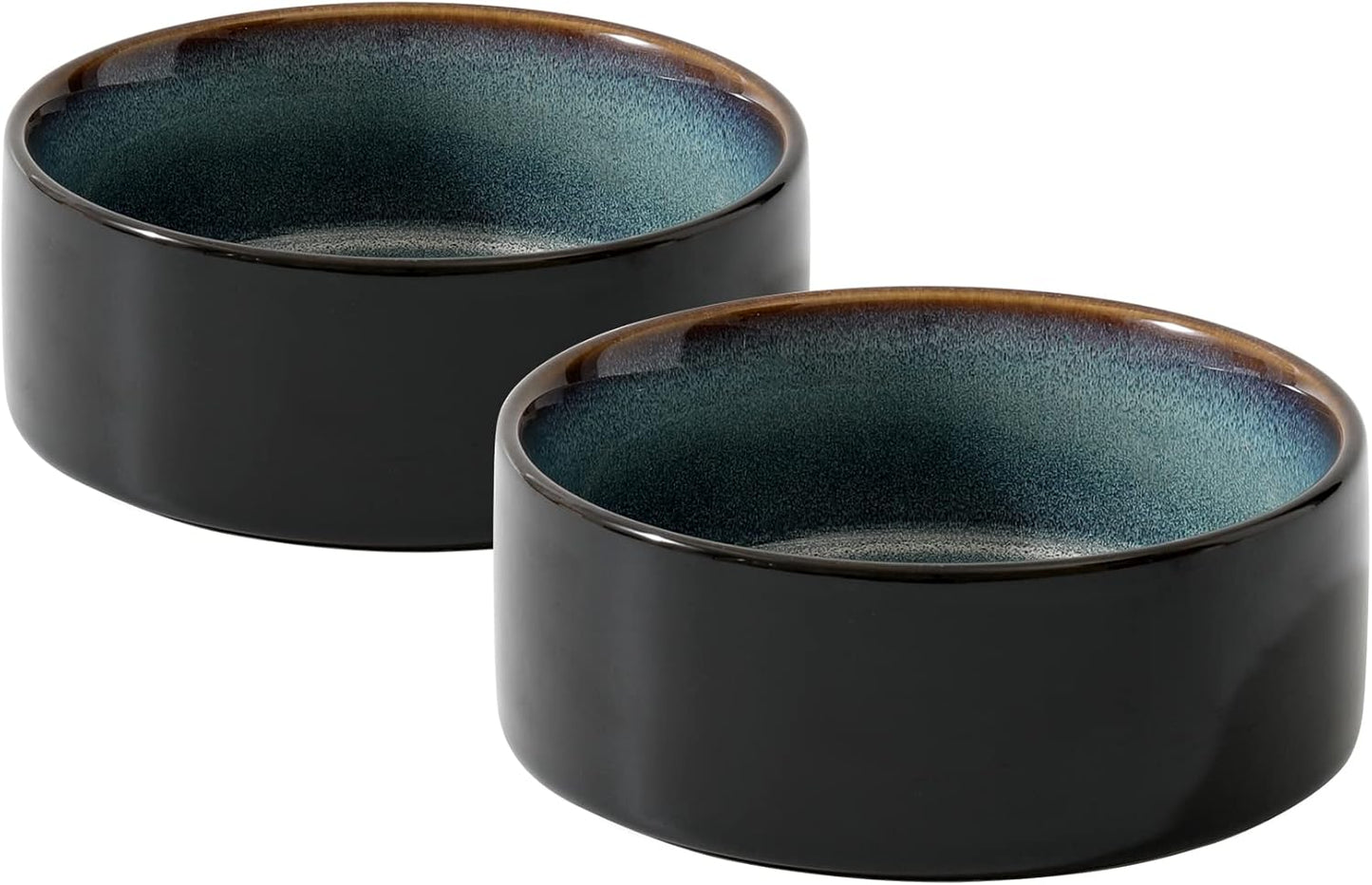 Ceramic 5.1inch Set of 2 Dog and Cat Bowls, 2pcs Anti-Slip Food and Water Feeder Dishes for Puppies, Kitties, Cats(2 Bowls, Starry Sky) - Pet Explorer