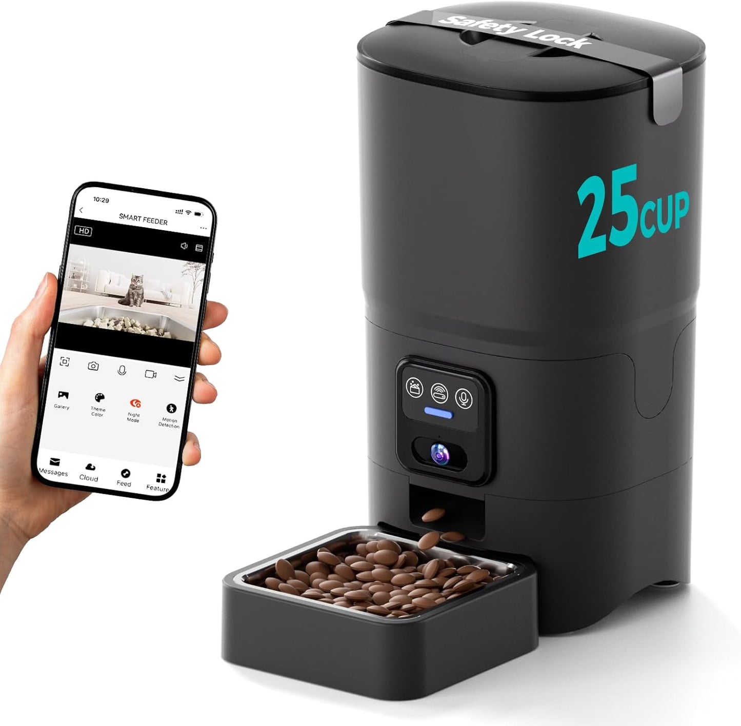 Automatic Cat Feeder,Camera 1080P HD - 6L Pet Feeder, 2.4/5G WiFi Smart App Control, Bluetooth Assist Link,Wide-Angle Lens,Automatic Feeder for Small and Medium-Sized Pets - Pet Explorer