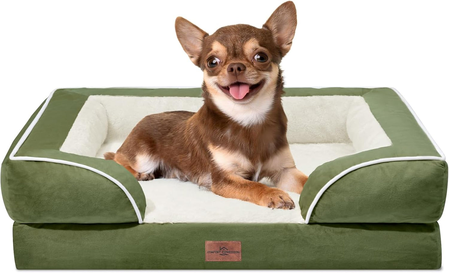 Comfort Expression Small Dog Beds Waterproof Orthopedic Foam Dog Sofa Beds for Small Dogs Comfy Pet Bed with Washable Removable Cover & Non-Slip Bottom(X-Small,Light Green) - Pet Explorer