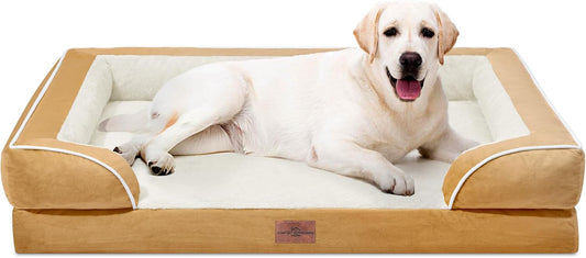 Comfort Expression Jumbo Dog Beds Orthopedic Foam, Waterproof Dog Beds for Jumbo Breed Dogs, PV Washable Dogs Sofa Couch with Removable Cover & Non-Slip Bottom(Khaki) - Pet Explorer