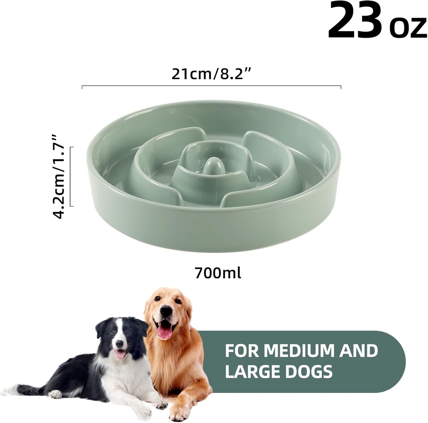 8.2inch Ceramic Slow Feeder Dog Bowl for Medium and Large Breed, Puzzle Dog Food Dish, Anti-Gulping, Pet Slow Feeder, Stop Bloat, Preventing Choking (Single Bowl-Light Green) - Pet Explorer