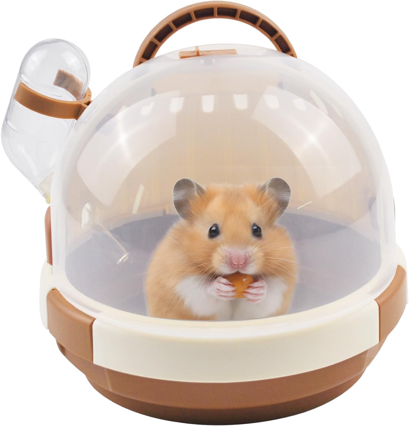 Hamster Carrier Cage Portable Cages Small Animals Carry Travel Case with Water Bottle Plastic Breathable Guinea Pig Outgoing Cage for Dwarf Hamster Ferret Chinchillas Hedgehog (Brown) - Pet Explorer