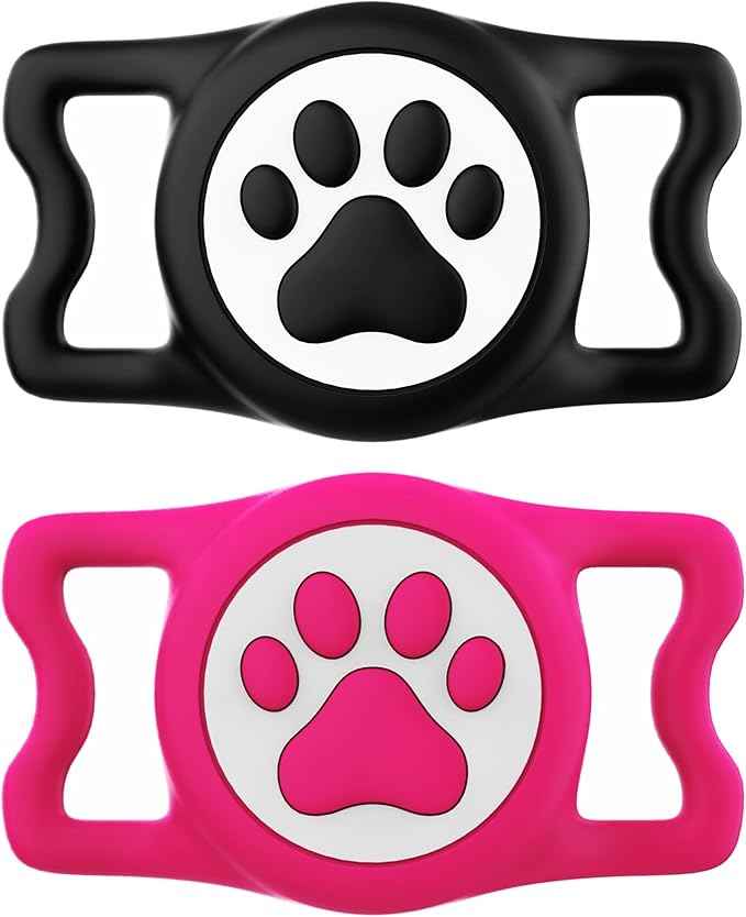 IP68 Waterproof for AirTag Dog Collar Holder, Silicone Dog Air tag Holder for Apple Air Tag (Black&Rose)
