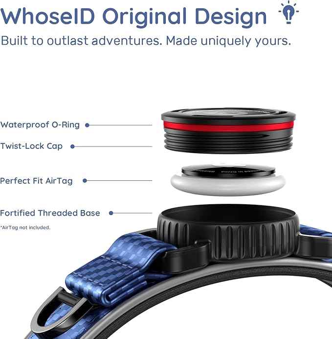 WhoseID Premium Leather Dog Collar - AirTag Dog Collar | Fur-Safe Magnetic Buckle | IPX8 Waterproof Reflective Small Dog Collar with AirTag Holder