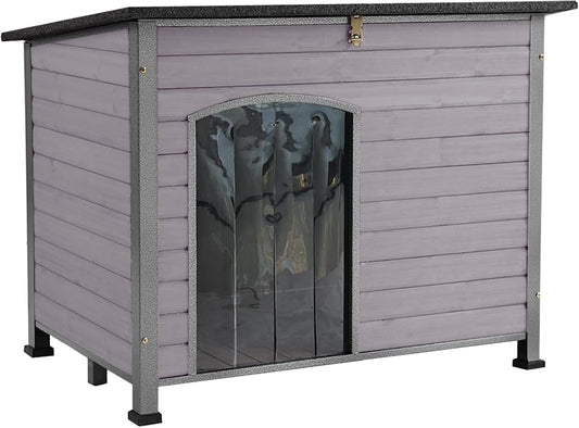Aivituvin Large Dog House Outdoor Indoor Weatherproof Dog House for Small & Medium & Large Dogs with Unique All-Around Iron Frame＆Raised Feet（Grey） - Pet Explorer