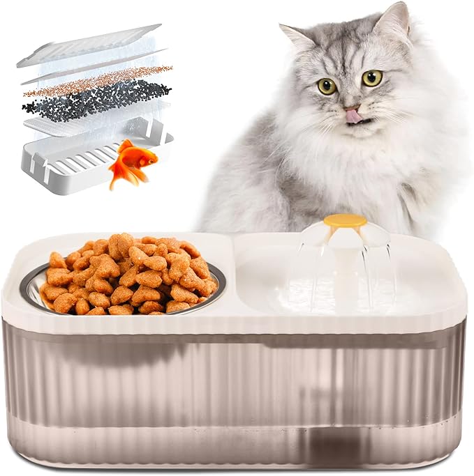 Cat Water Fountain, Cat Feeding & Watering Supplies, Super Quiet Automatic Water Fountain for Cats Inside, Pet Water Dispenser 100oz/3L with Stainless Steel Cats Bowls and Long Life Span Pump