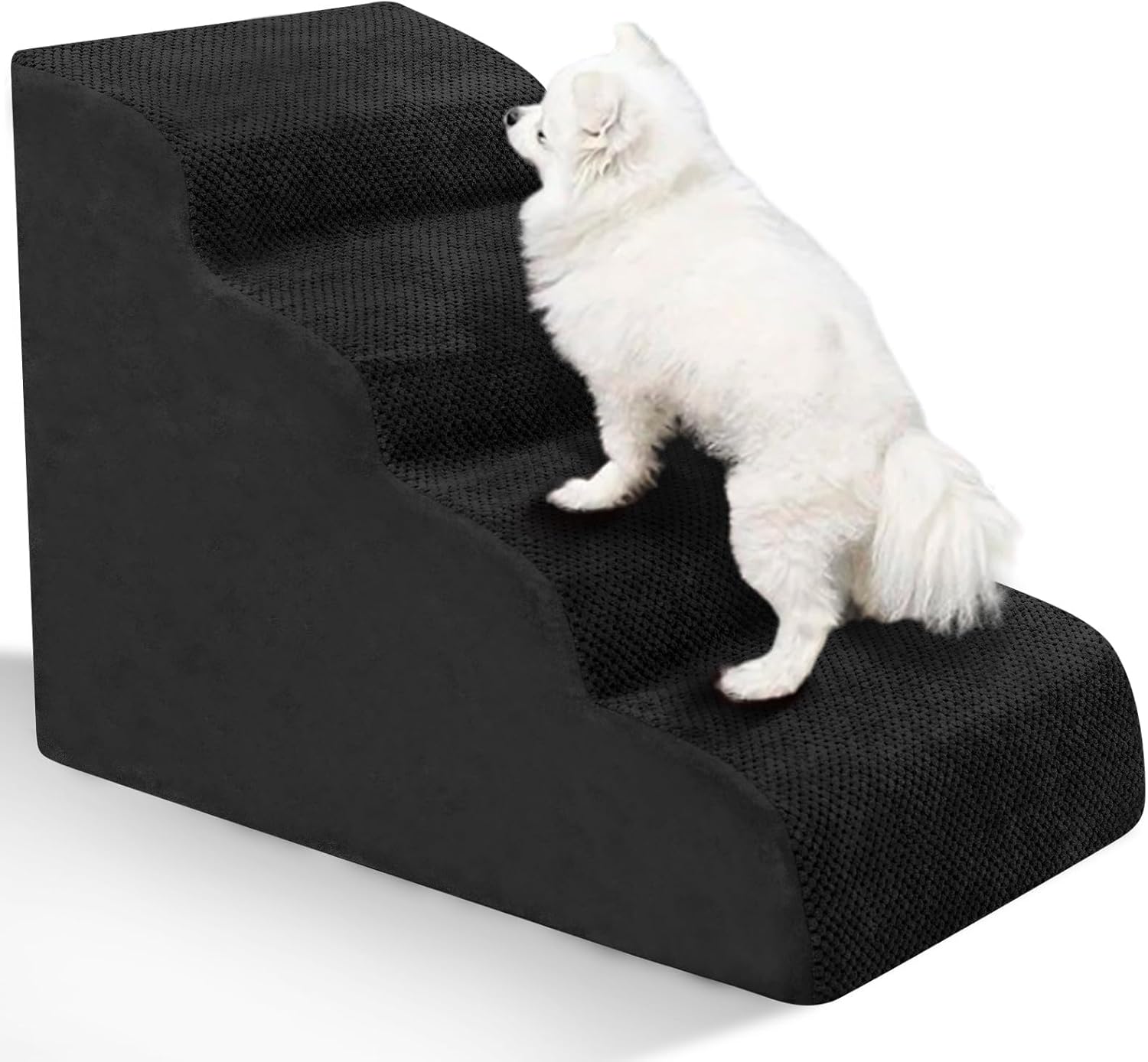Dog Stairs for Small Dogs - High Density Foam Pet Steps, Extra Wide Dog Ramp with Non-Slip Bottom for High Beds, Couch and Sofa, Best for Dogs Injured, Older Doggy Cats, 4 Steps, Black - Pet Explorer