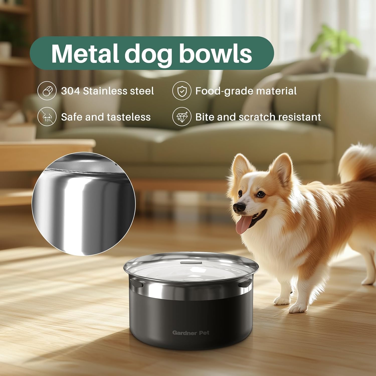 Gardner Pet Dog Bowls 1 Gallon (3.85L) Stainless Steel No Spill Dog Water Bowl, Slow Water Feeder Metal Bowls, Spill Proof Water Dispenser for Large Dogs, Promotes Healthy Hydration(Black) - Pet Explorer