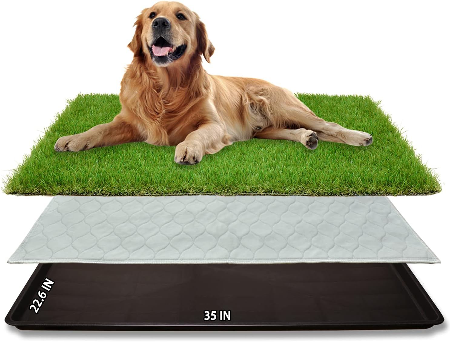 Dog Grass Large Potty Patch, Dog Litter Boxes Artificial Grass Bathroom Turf for Pet Training, Washable Puppy Pee Pad, Perfect Indoor/Outdoor Portable Potty Pet Loo (Tray system-35"X22.6") - Pet Explorer