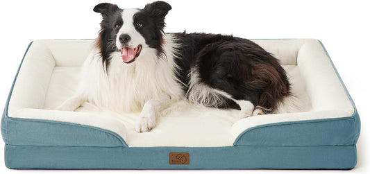 Bedsure Orthopedic Dog Beds Large Sized Dog - Washable Large Dog Cat Bed Waterproof, Comfort Dogs Couch Sofa with Washable Removable Cover, Pet Bed with Nonskid Bottom, Dune Haze Blue, 35" - Pet Explorer