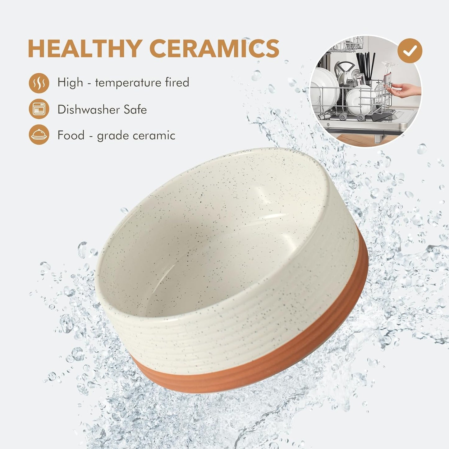 Ceramic 6.1inch Dog Bowl for Small Breed Dogs, Anti-Slip and Weighted Pet Food and Water Dishes(Single Bowl, Vanilla White) - Pet Explorer