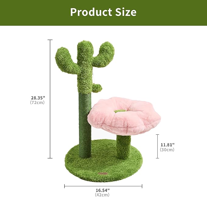 Cat Scratching Post, 28.35" Cactus Cat Scratcher Kitten Scratch Post with Cat Bed，Sisal Rope for Indoor Cats Claw Scratcher for Indoor Cats and Kittens