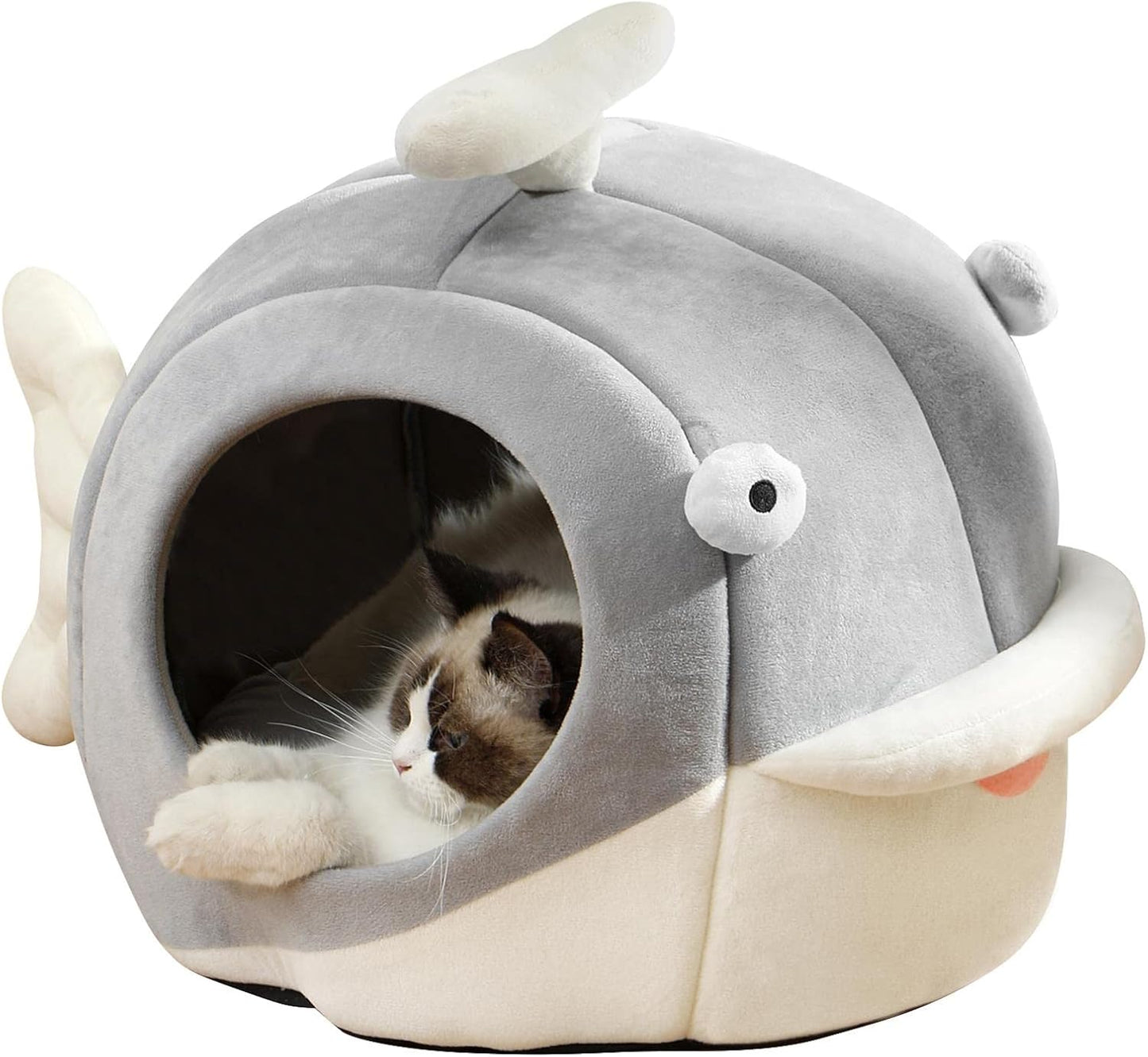 Lcybem Cat Beds for Indoor Cats - Cat Bed Cave with Removable Washable Cushioned Pillow, Calming Cozy Soft Cat Cave, Cute Friendly Dolphin Cat Houses for Indoor Cats No Deformation Pet Bed, L - Pet Explorer