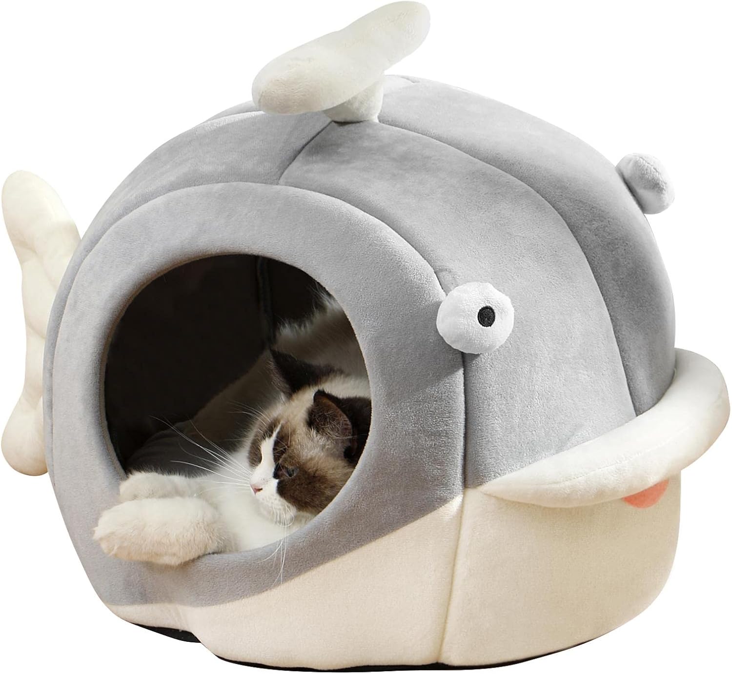 Lcybem Cat Beds for Indoor Cats - Cat Bed Cave with Removable Washable Cushioned Pillow, Calming Cozy Soft Cat Cave, Cute Friendly Dolphin Cat Houses for Indoor Cats No Deformation Pet Bed, L - Pet Explorer