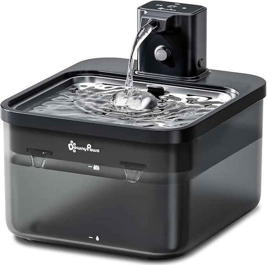 DownyPaws Cat Water Fountain Stainless Steel Cordless, 84oz/2.5L Fursink Wireless Pet Water Fountains for Cats Indoor, Battery Operated Cat Drinking Fountain, Ultra Quiet Pump, BPA-Free, Black