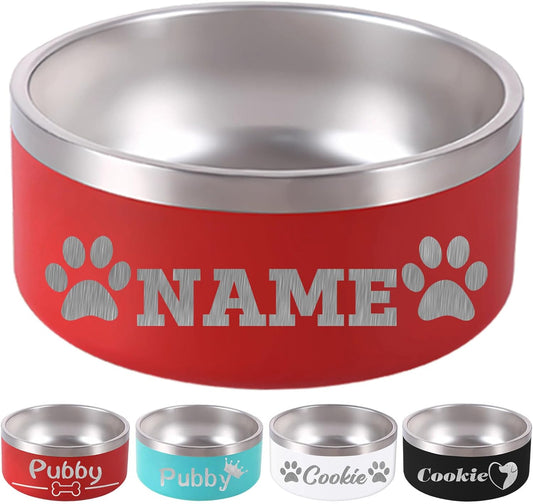 18OZ Personalized Dog Bowl Laser Engraved Custom Pet Name 18/32/42/64 oz No Slip Stainless Steel Insulated Bite-Resistant Food Water Dishes-Red - Pet Explorer