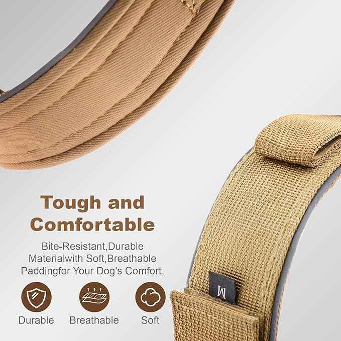 2026 Upgrade Dog Collar with IPX8 Waterproof AirTag Holder,Military Tactical Comfortable Control Handle and Ultra-Durable Metal Buckle/Night Reflective,GPS Collar for Medium to Large Dog（Khaki/L）