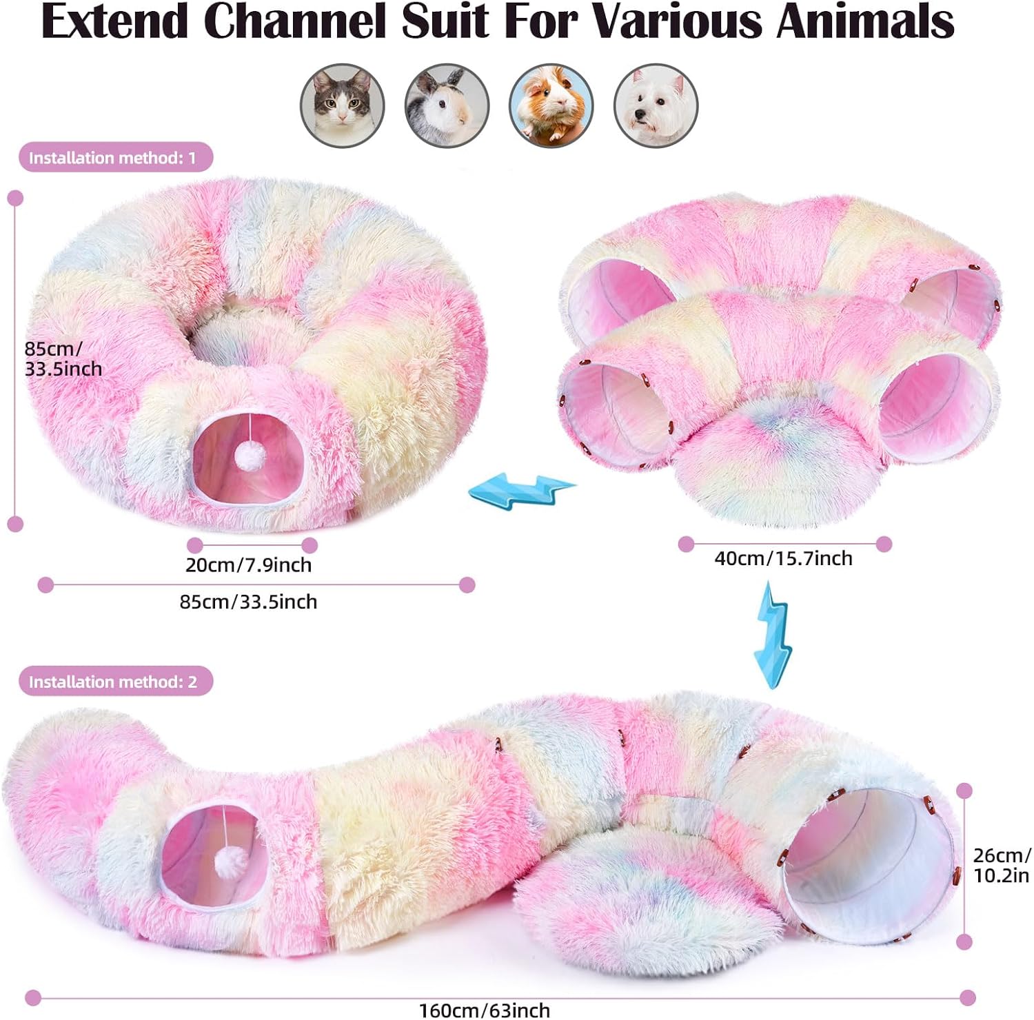 Odoland Cat Tunnels Bed with 20 Cat Toys for Indoor Cats, Plush Cat Couch Tunnel Bed for Kitten, Cat Cave Donut Tunnel - Detachable Soft Cat Bed and Variety Kitty Toy Set, Pink - Pet Explorer