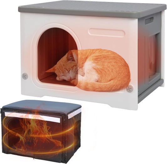 Rockever Plastic Outdoor Indoor Cat House with Insulated Liner, 100% Insulated Feral Cat House for Winter, Waterproof Cat Houses for Outdoor Cats, Spacious, Assemble Easily-Grey - Pet Explorer