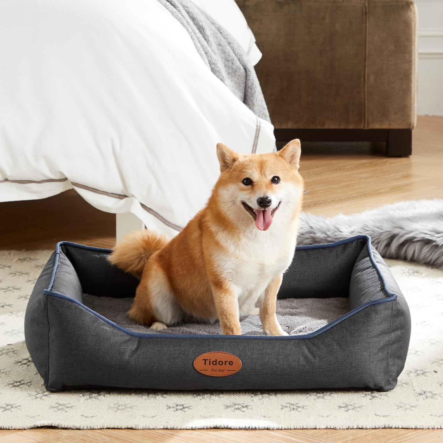Orthopedic Dog Beds for Medium Dogs, Durable Egg Crate Foam Sofa Dog Bed wit Washable Removable Cover,Waterproof Lining,Pet Bed for Large Dogs (Dark Grey, 26.4" L x 21.7" W x 6.2" Th) - Pet Explorer