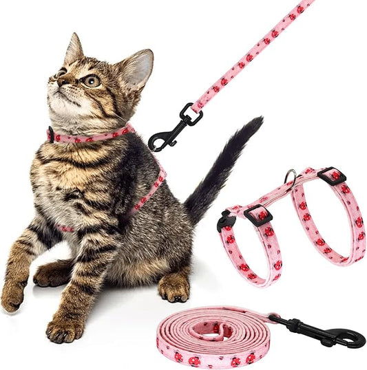 Cotton Cat Harness and Leash Set, Escape-Proof Adjustable Soft Harness for Kitten, Small & Large Cats, Ideal for Travel & Outdoor Walking (Ladybug)