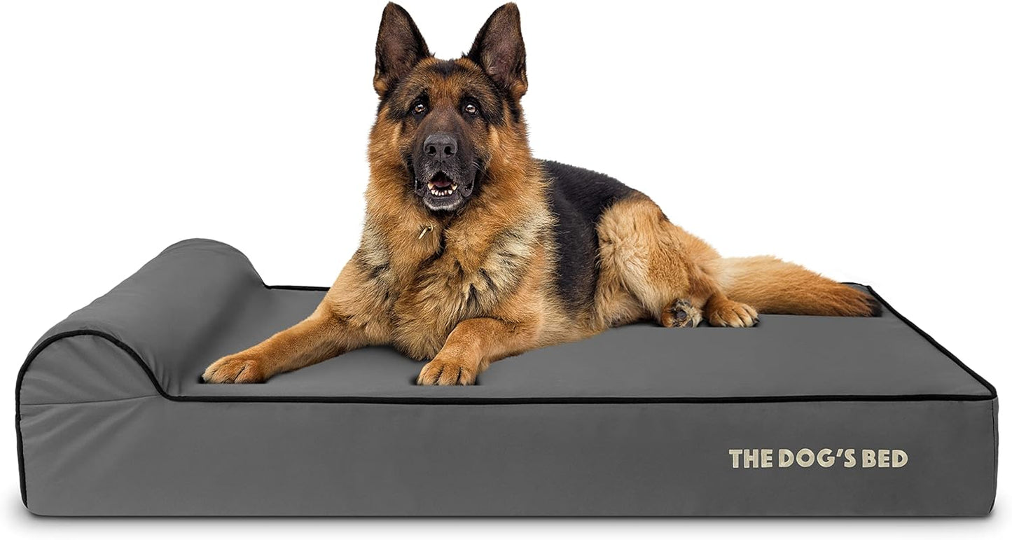 The Dog’s Bed Orthopedic Headrest Dog Bed XL Grey/Black 46x28, Memory Foam, Pain Relief for Arthritis, Hip & Elbow Dysplasia, Post Surgery, Lameness, Veterinary Approved, Waterproof Washable Cover - Pet Explorer