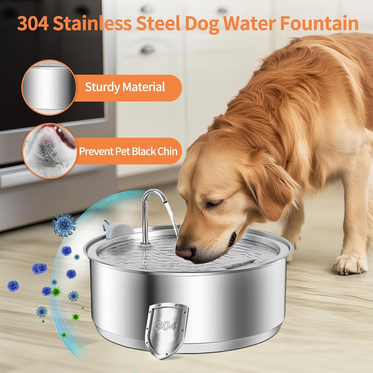 8L/2.1G Dog Water Fountain for Large Dog, Dreamocean Dog Water Bowl Dispenser Stainless Steel Pet Water Fountain, Water Dispenser for Dogs with 2 Ultra Quiet Pump for Multiple Pets with 12 Filters - Pet Explorer