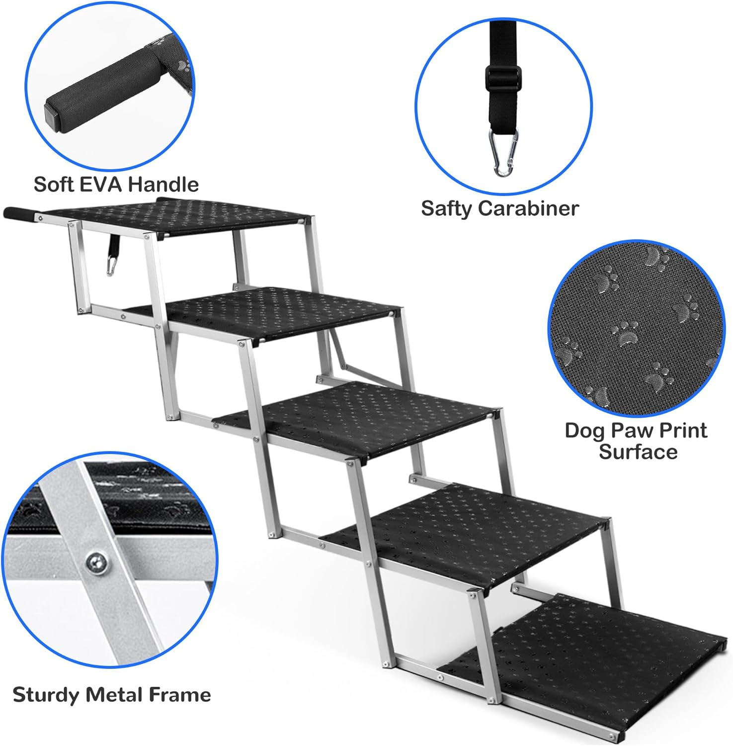 Niubya Portable Folding Dog Stairs for Cars, SUVs, Trucks - Lightweight Pet Ramp for Large Dogs with Non-Slip Surface - Reinforced Steps Support Up to 200 lb, 5 Steps - Pet Explorer