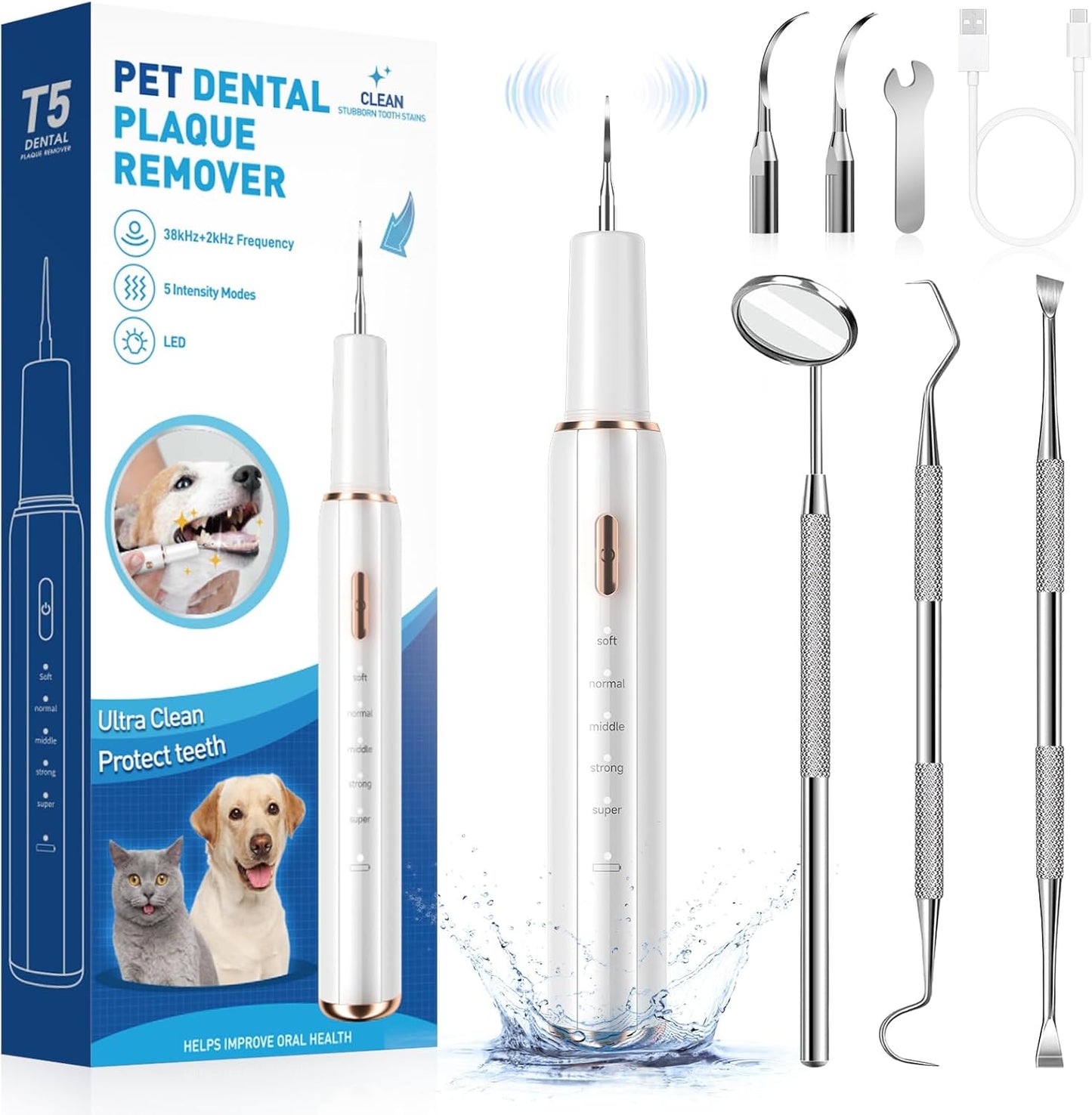 Electric Dog Plaque & Tartar Remover - Pet Teeth Cleaning Kit with LED Light, 5 Adjustable Modes, Safe and Low Noise – Easy Home Dental Care for Dogs and Cats - Pet Explorer