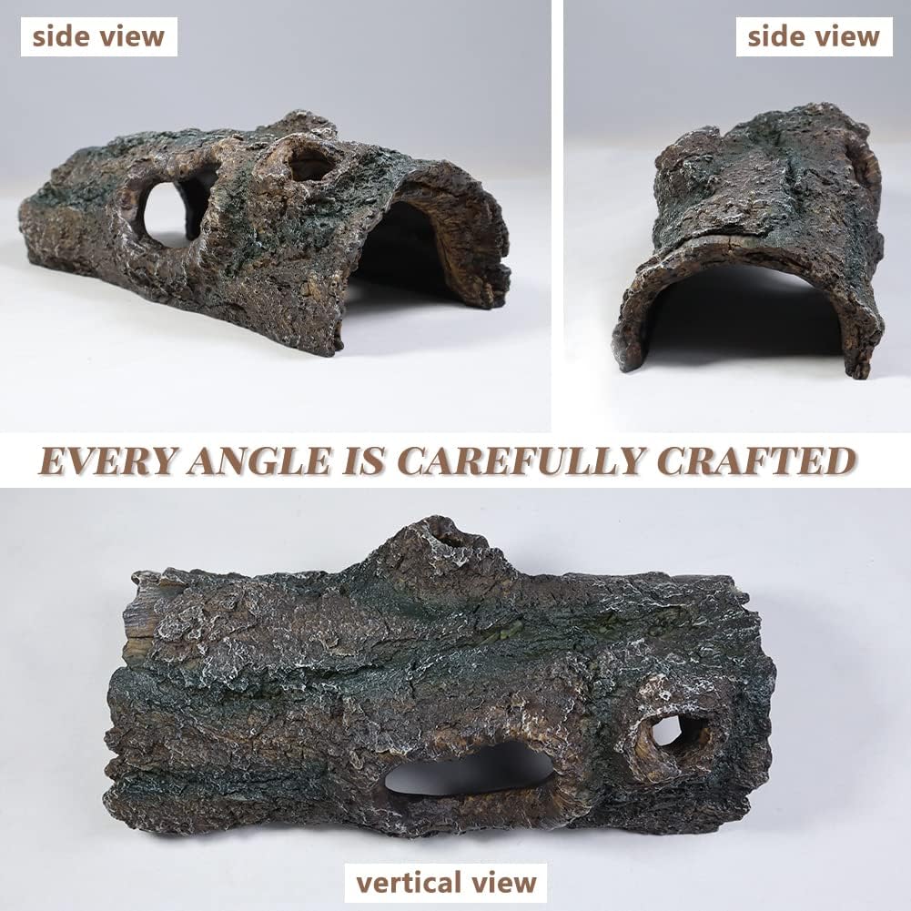 fazhongfa Reptile Hide Tree Trunk Lizard Snake Gecko Axolotl Spider Turtles Bearded Dragon Tank Accessories Large Hollow Log for Aquarium or Fish Tank Resin Wood Decorations Ornament - Pet Explorer