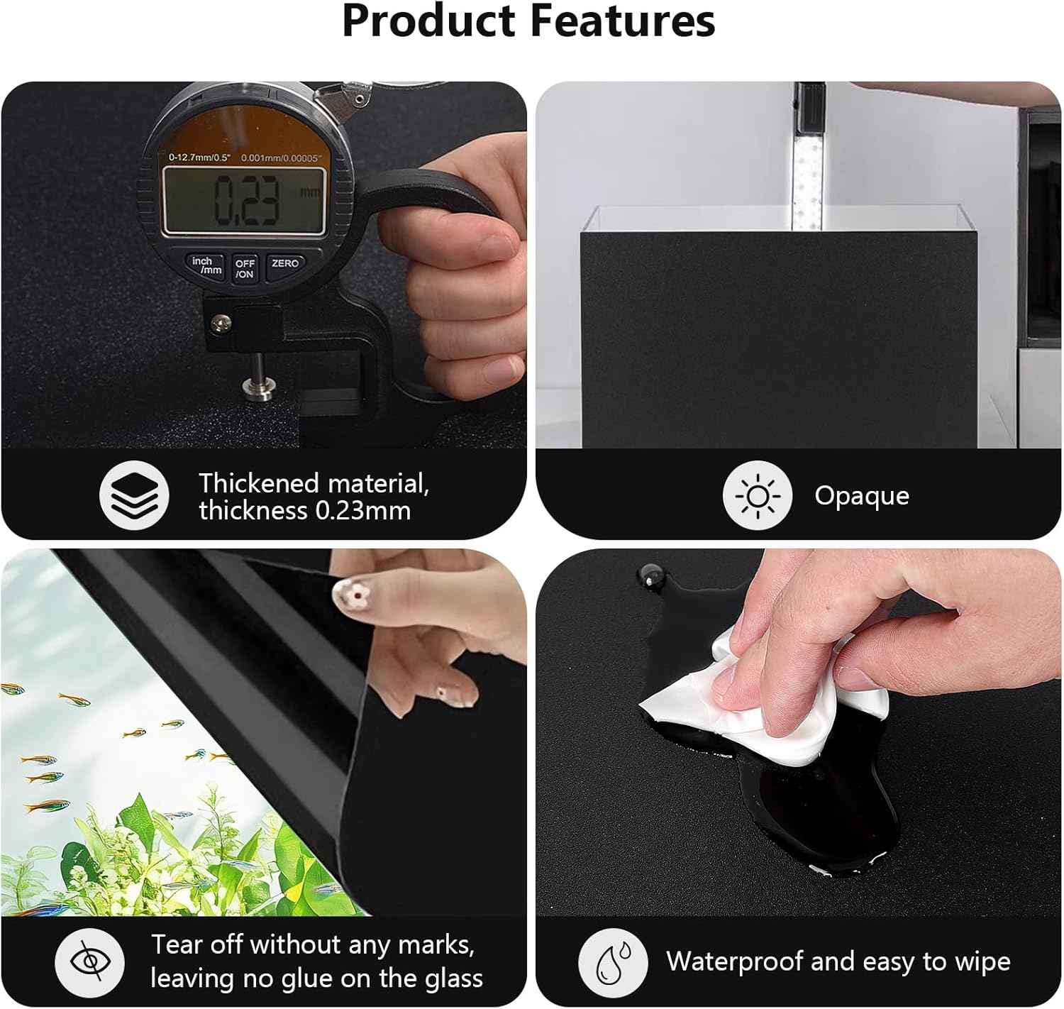 Aquarium Background Paper Decor Fish Tank Backdrop Wallpaper Electrostatic Adhesive, No Glue, Easy to Install, Reusable (19.7”H×59.1" L, Black)