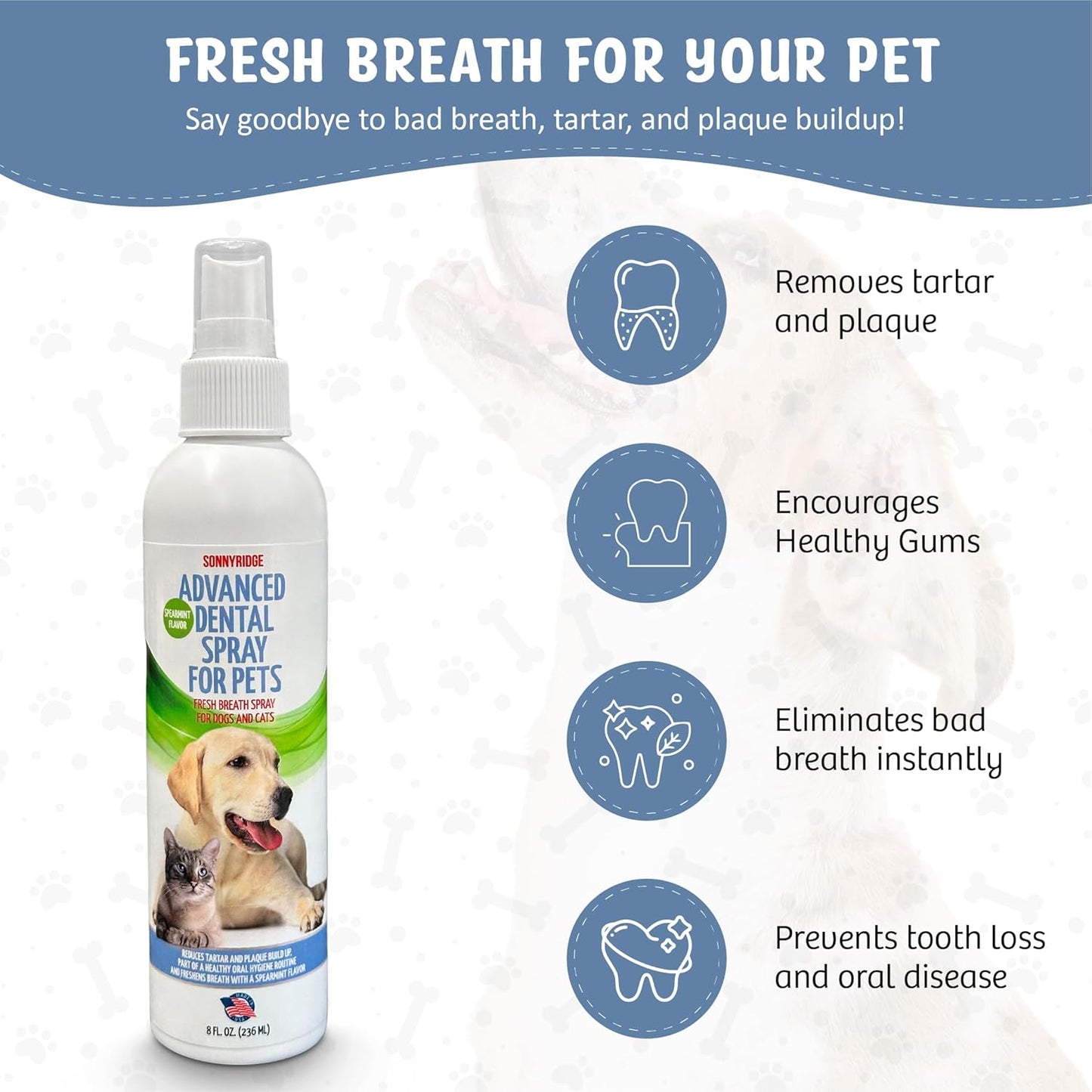 Dog Dental Spray Removes Tartar, Plaque and Freshens Breath Instantly. The Most Advanced Dental Spray for Healthy Teeth, Gums and Oral Health Care for Your Dog, Cat or Pet - 1-8 oz. Bottle - Pet Explorer