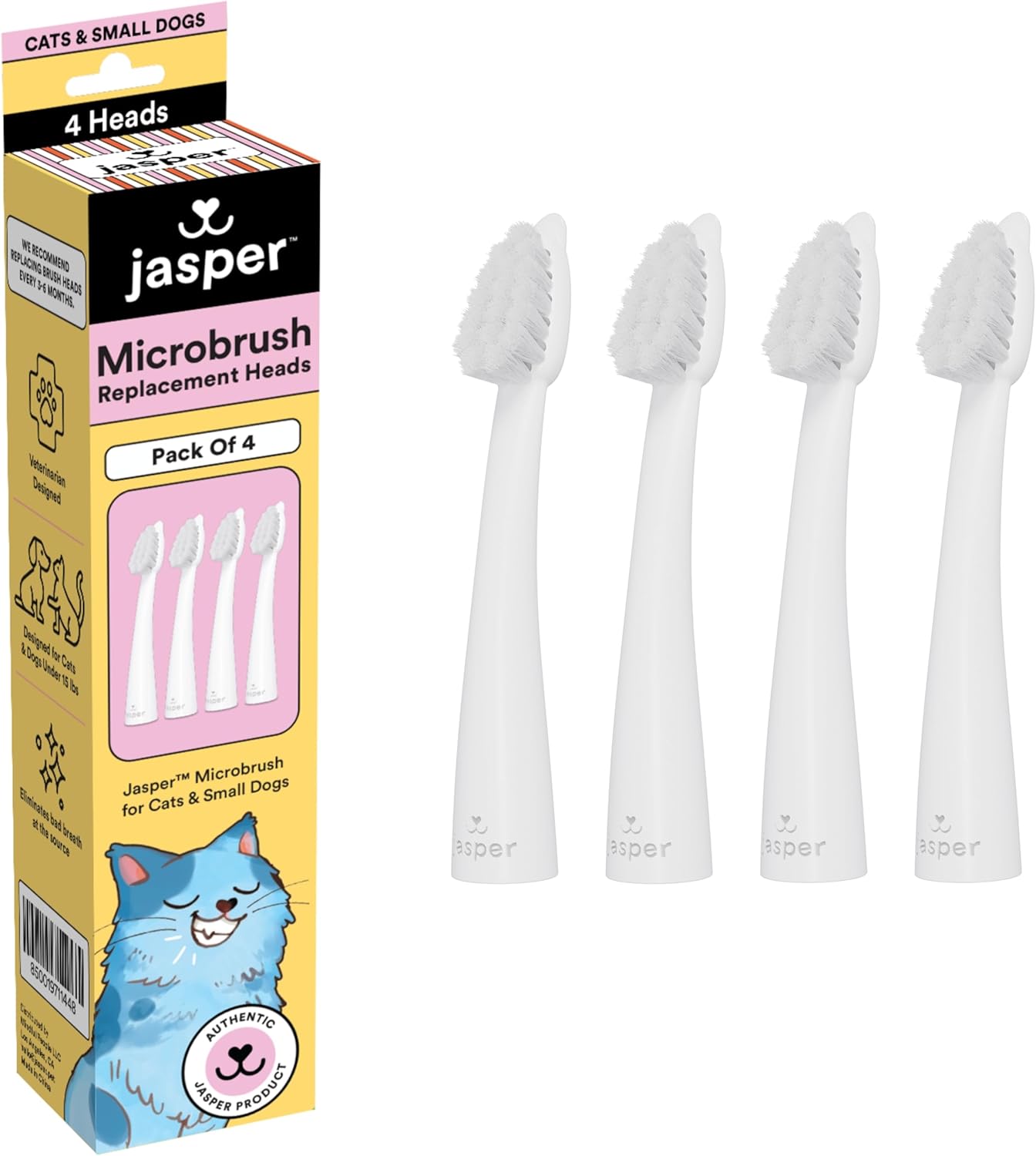 Jasper Microbrush Cat Toothbrush, Soft-Bristled Toothbrush Kit for Felines & Small Dogs, Non-Slip Handle with 2 Replaceable Brush Heads, Use with Cat Toothpaste (Microbrush, Brush Heads Only) - Pet Explorer