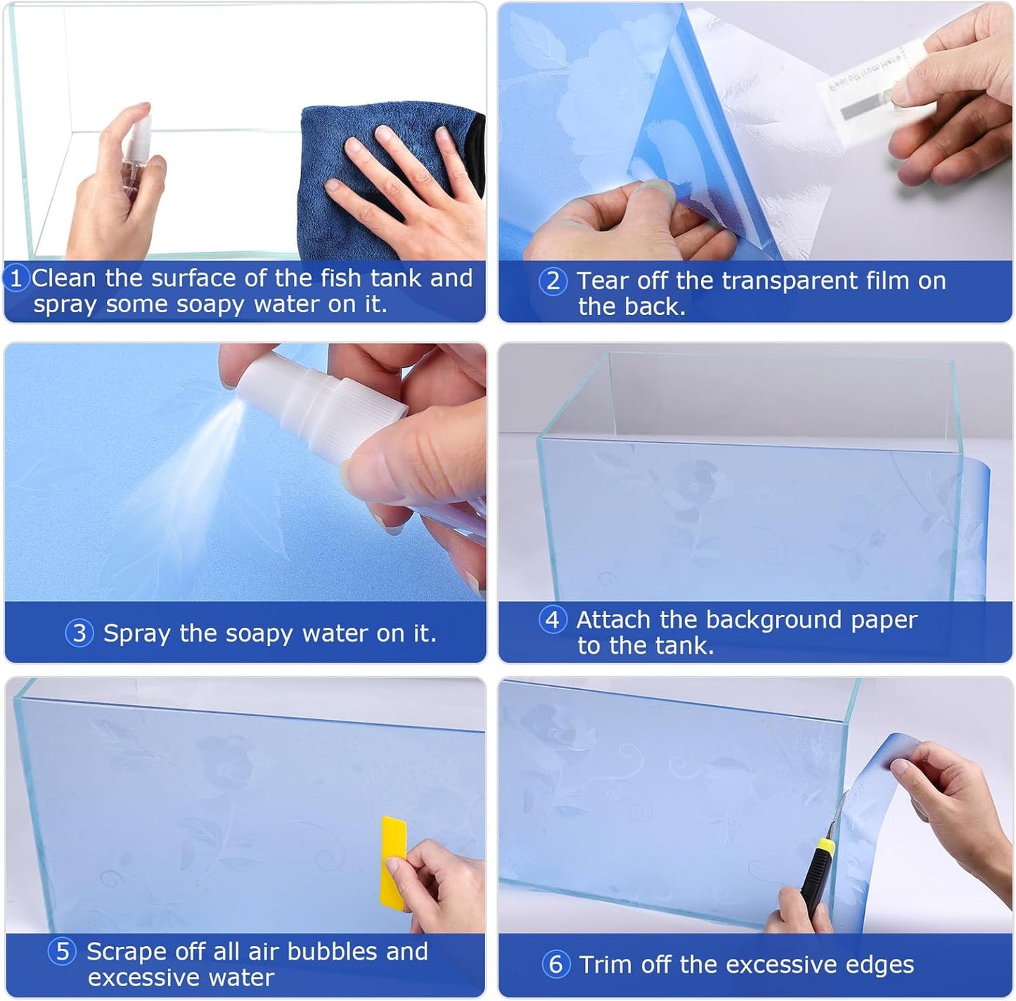 Aquarium Background Paper, Blue Fish Tank Backdrop Wallpaper Electrostatic Adhesive, No Glue, Easy to Install, Reusable (23.6" H × 78.7" L, Translucent) - Pet Explorer