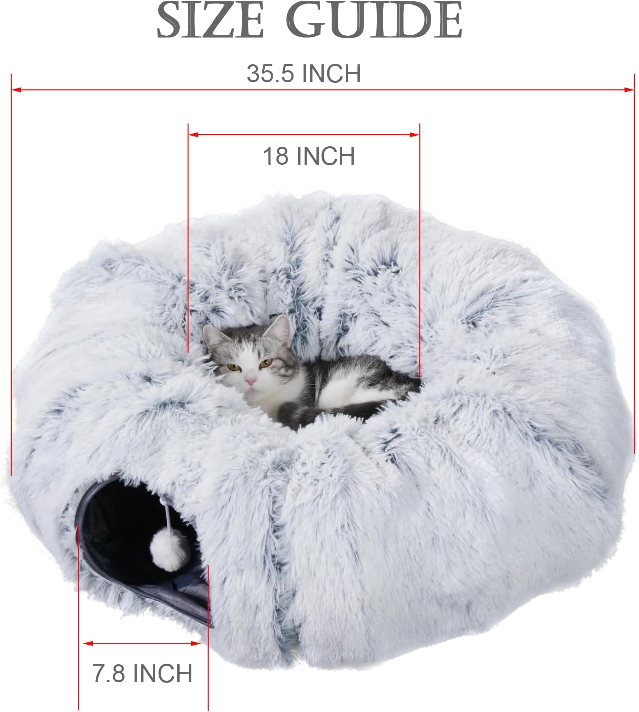 Cat Tunnel with Cat Bed for Indoor Cats, Soft Plush Peekaboo Cat Cave Donut Tunnel, Multifunctional Playground Toys Hideplace for Small Medium Large Kittens, Rabbit, Ferret - Pet Explorer