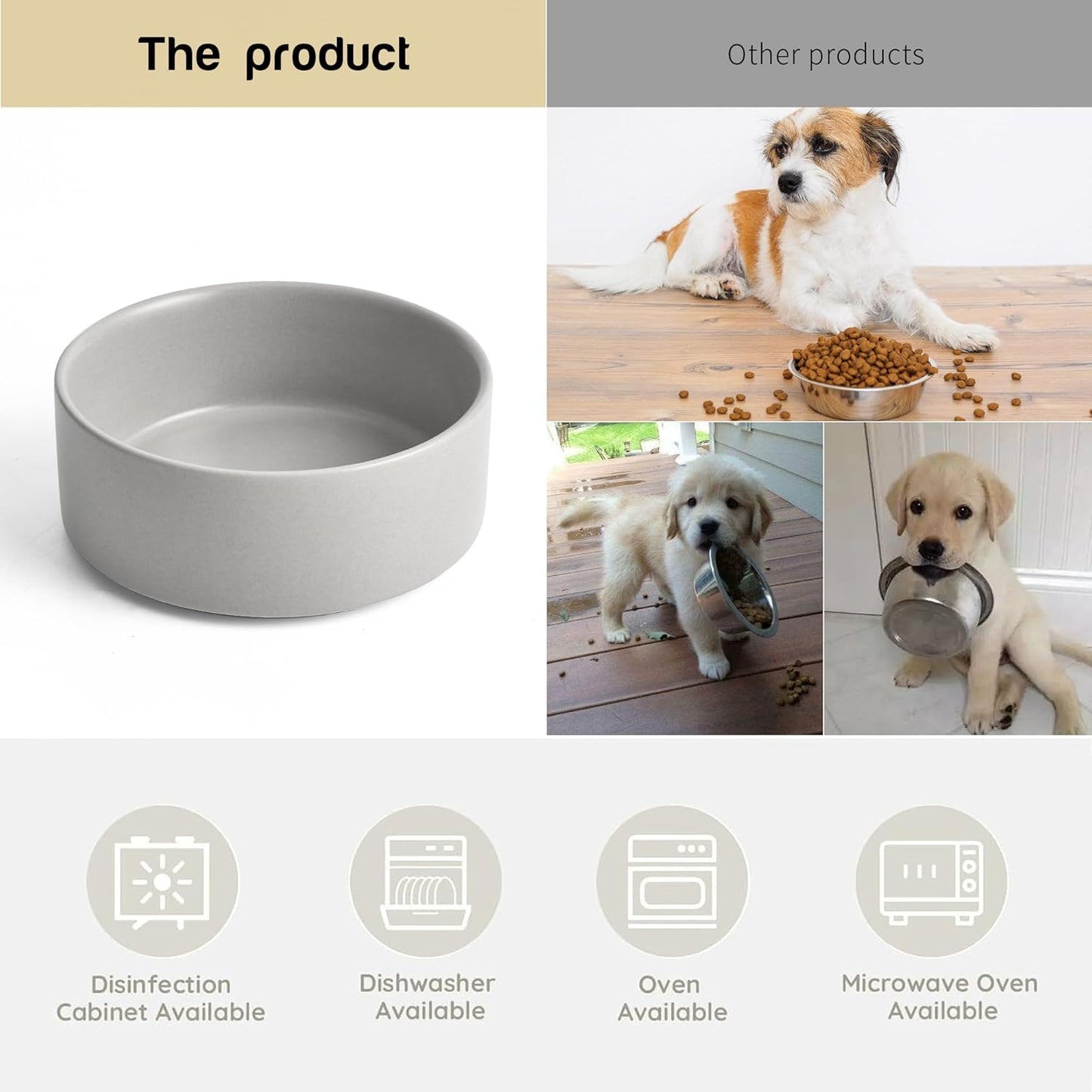 Grey Ceramic Dog & Cat Bowl Set – 13.5 OZ with Wooden Stand, Non-Slip, Elevated Design for Small Dogs & Cats – 2 Bowls (Food & Water, Ceramic Pet Bowls, Modern Dog Bowls) - Pet Explorer