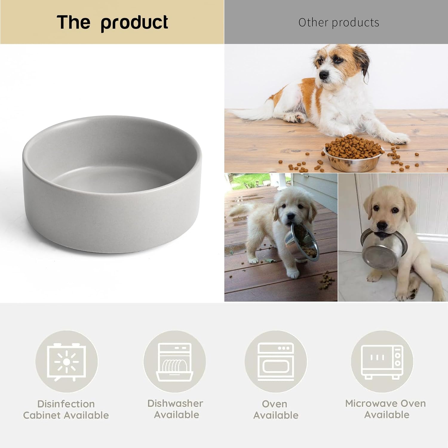 Grey Ceramic Dog & Cat Bowl Set – 13.5 OZ with Wooden Stand, Non-Slip, Elevated Design for Small Dogs & Cats – 2 Bowls (Food & Water, Ceramic Pet Bowls, Modern Dog Bowls) - Pet Explorer