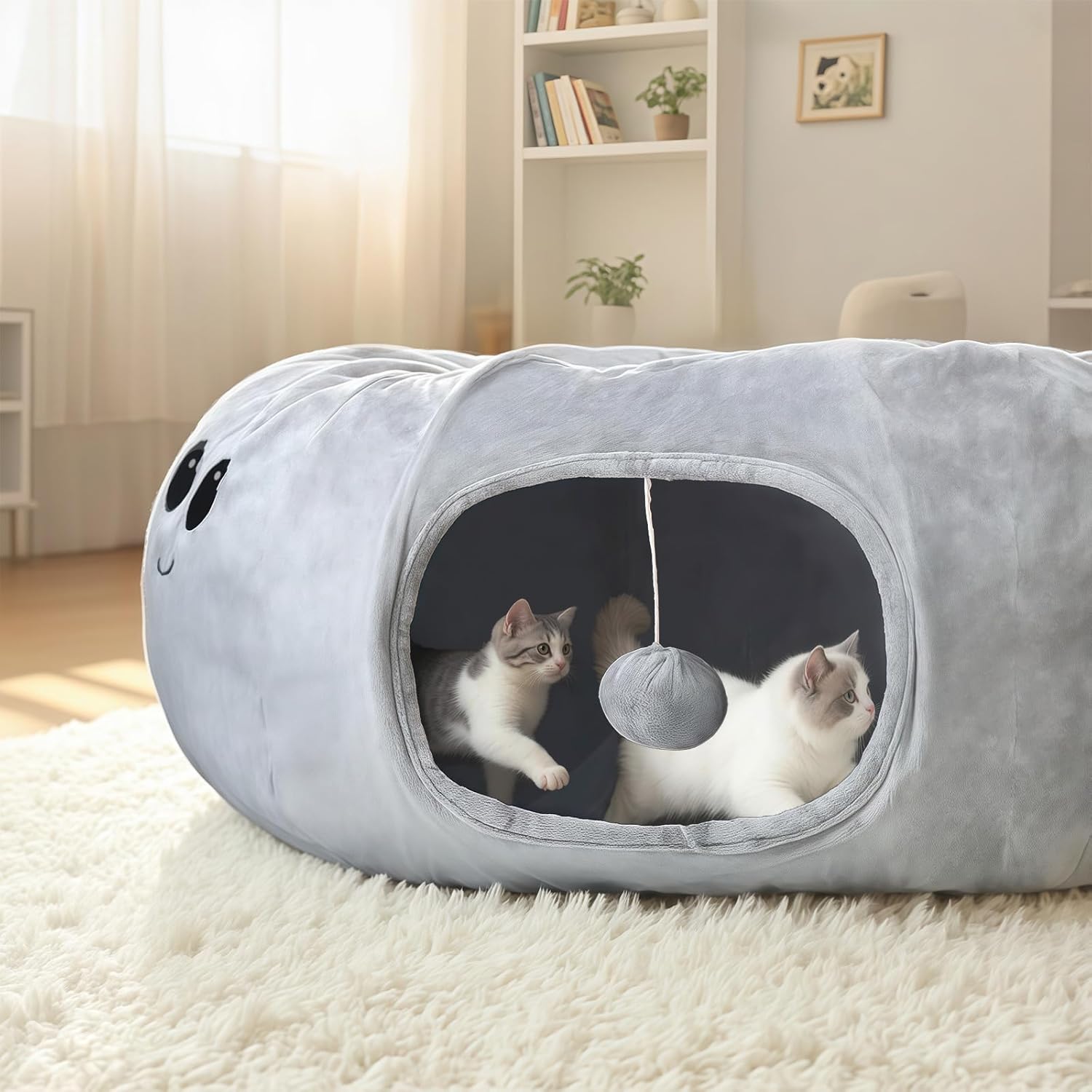 Cat Tunnel Bed for Indoor Cats, Peekaboo Cat Cave Bed,Soft Cat Donut Tunnel for Kitten Large Cats, Cute Green Octopus Shaped - Pet Explorer