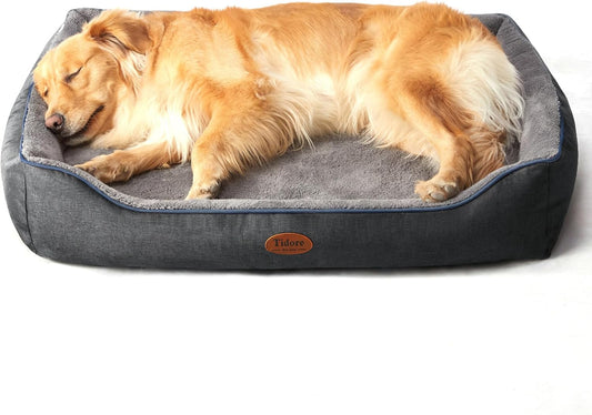 Orthopedic Dog Beds for Medium Dogs, Durable Egg Crate Foam Sofa Dog Bed wit Washable Removable Cover,Waterproof Lining,Pet Bed for Large Dogs (Dark Grey-Velvet, 39.4" L x 31.5" W x 7.4" Th) - Pet Explorer