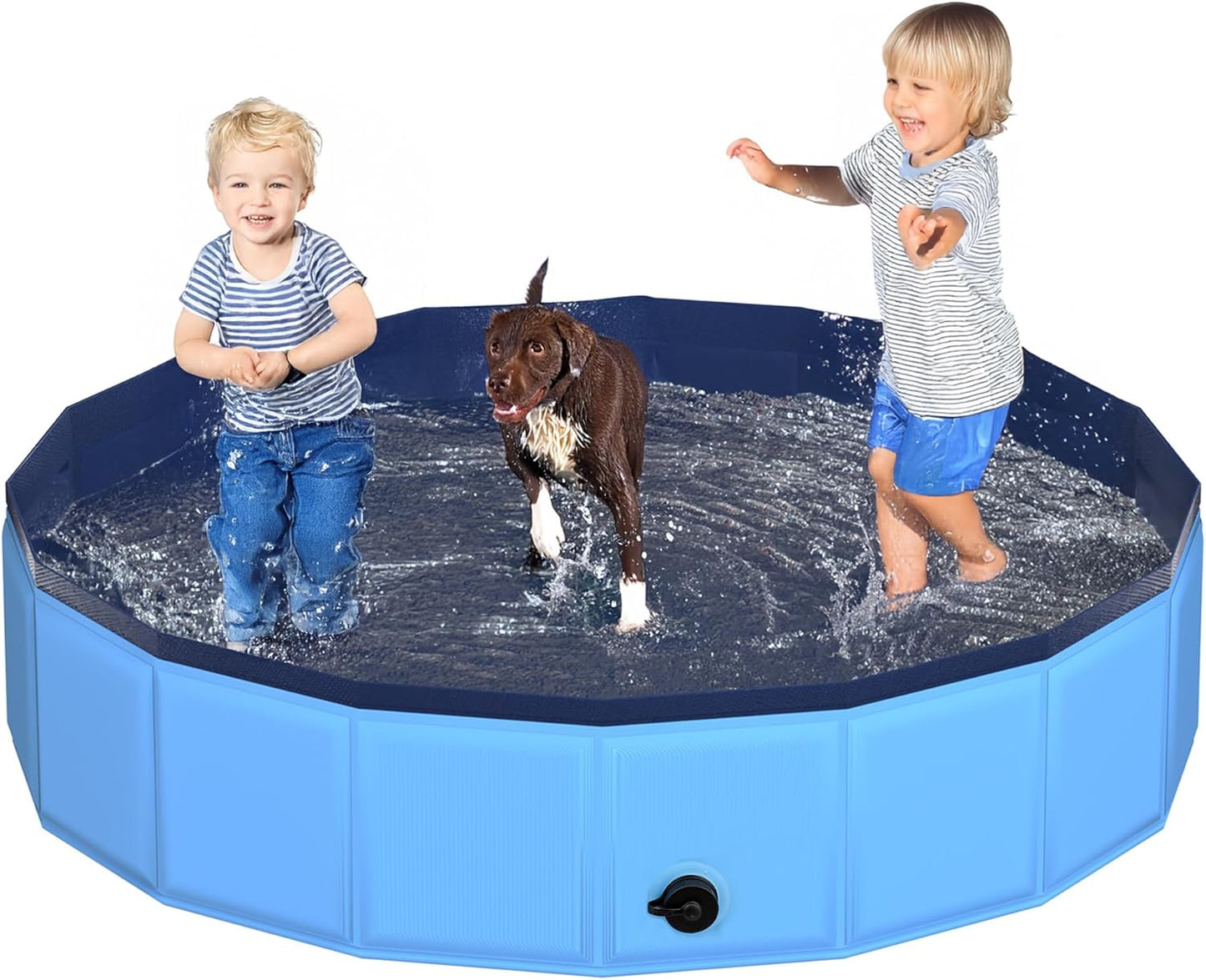 63" x 12" Foldable Dog Pool - Collapsible Hard Plastic Kiddie Pool for Dogs & Kids, Non-Slip Pet Bath Tub for Outdoor Backyard Use, Lightweight & Portable (Blue) - Pet Explorer