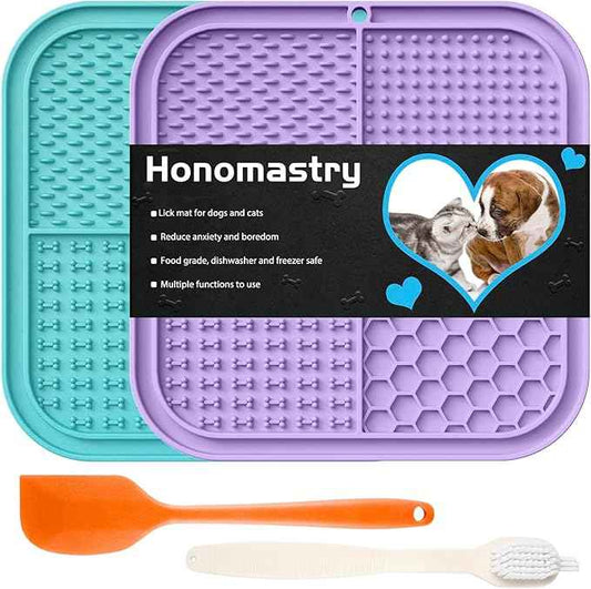 Lick Mat for Dogs, Premium Lick Pad with Suction Cups for Dog Anxiety Relief, Slow Feeder Dog Bowls, Bathing, Grooming and Training (Cyan, Purple, 2pack)