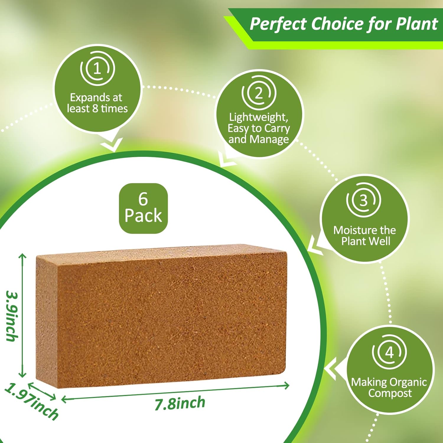 Riare 6pcs Organic Coco Coir Bricks Soil Blocks- 100% Natural Compressed Coco Peat Brick Coconut Fiber Substrate with Low EC& pH Balance, High Expansion Coco Coir Pith Coconut Husk for Garden - Pet Explorer