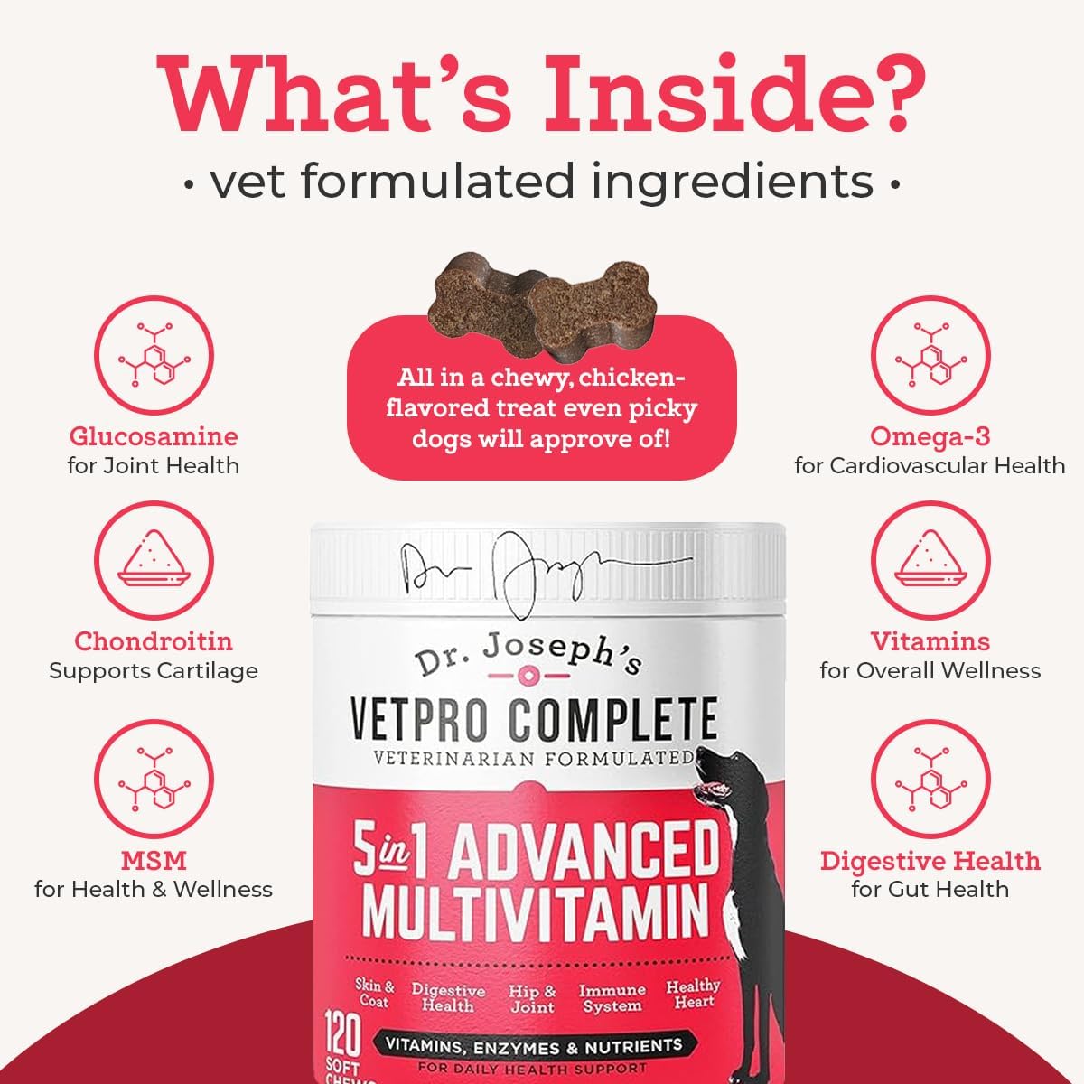 Dr. Joseph's VetPro Complete Multivitamin Dog Supplement, 60 Count (Small Dog 60 Days Supply), 5 in 1 Chew with Vitamins, Enzymes & Nutrients, Hip and Joint Health, Immune System and Allergy Support - Pet Explorer