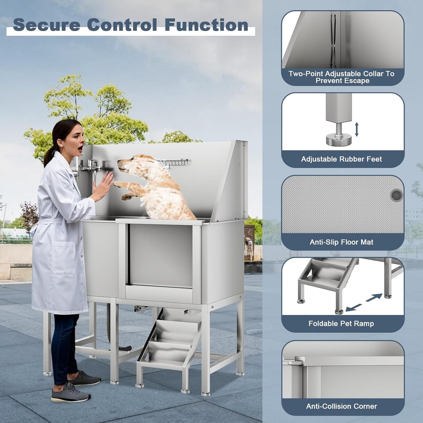 CuisinSmart 50" Dog Bathtub for Large Dogs, Professional Dog Washing Station with Dog Wash Attachment, Bath Pool for Outdoor, Indoor Shower and Grooming (50" Right Door) - Pet Explorer