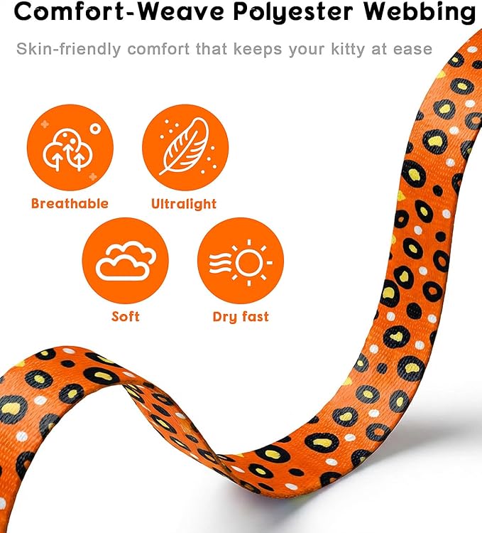 Halypet 2-Pack Cat Harness and Leash Set, Escape Proof 3-in-1 Adjustable Harness for Cats, Soft Lightweight, Easy On & Control for Walking, Travel & Outdoor Use, Vibrant Leopard Orange, Small