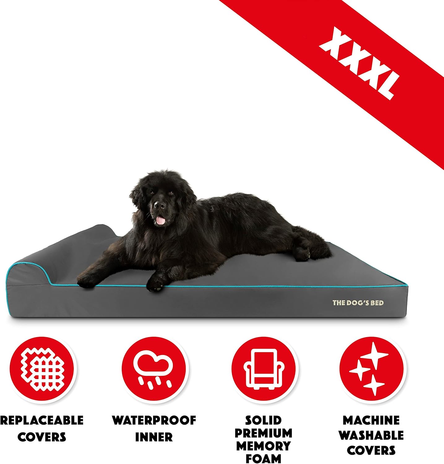 The Dog’s Bed Orthopedic Headrest Dog Bed XXXL Grey/Blue 64x44, Memory Foam, Pain Relief for Arthritis, Hip & Elbow Dysplasia, Post Surgery, Lameness, Veterinary Approved, Waterproof Washable Cover - Pet Explorer