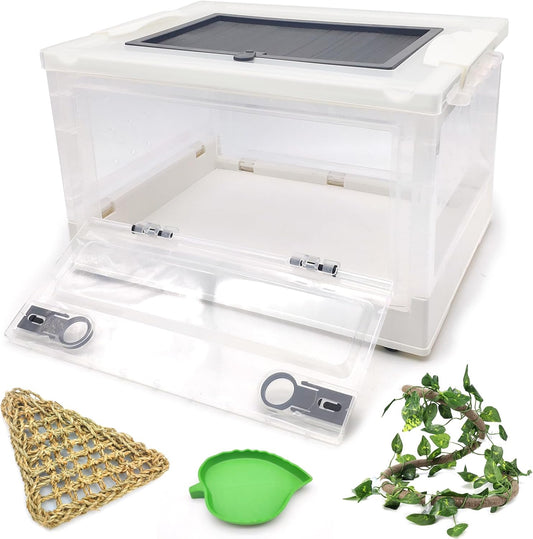 Hamiledyi Collapsible Gecko Tank Starter Kits, Reptile Travel Carrier 15.6" x 11.6" x 9.4" Small Portable Habitat Cages for Leopard Gecko, Bearded Dragon, Snake, Tortoise（White） - Pet Explorer